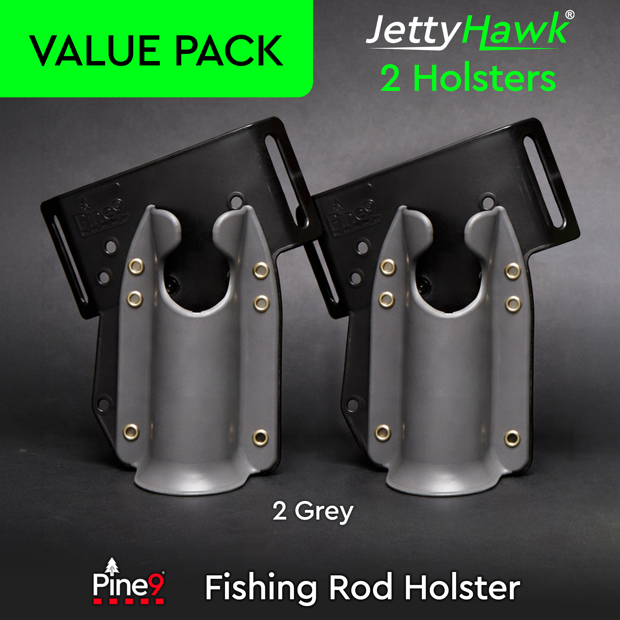 JettyHawk Fishing Rod Holster – Hands-Free Shore & Wading Rod Holder Grey / Use Built-in Closed Belt Loops