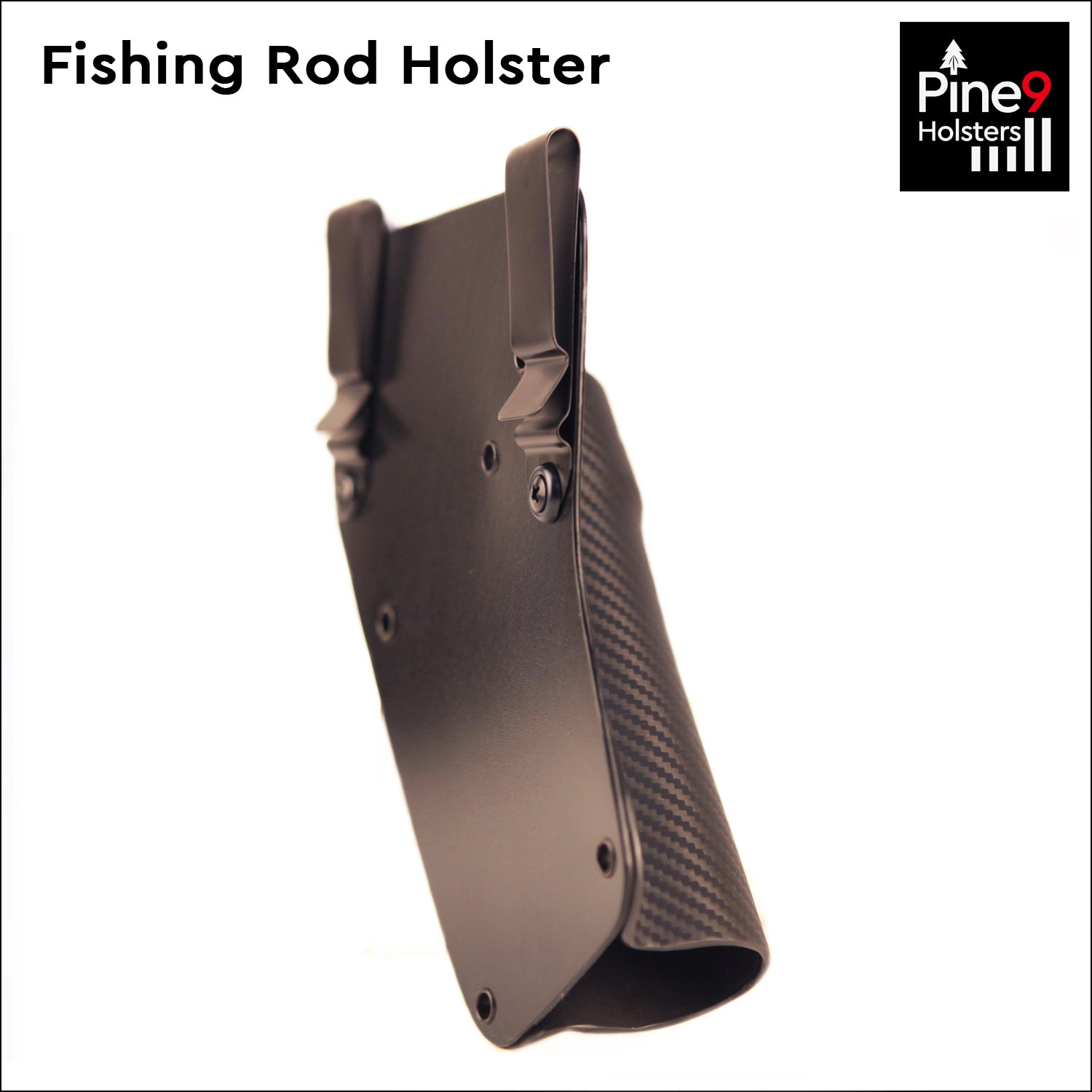 Side profile of Pine 9 fishing rod holster showing curved rod support channel