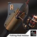 Tan Pine 9 fishing rod holster supporting spinning rod and reel in molded channel