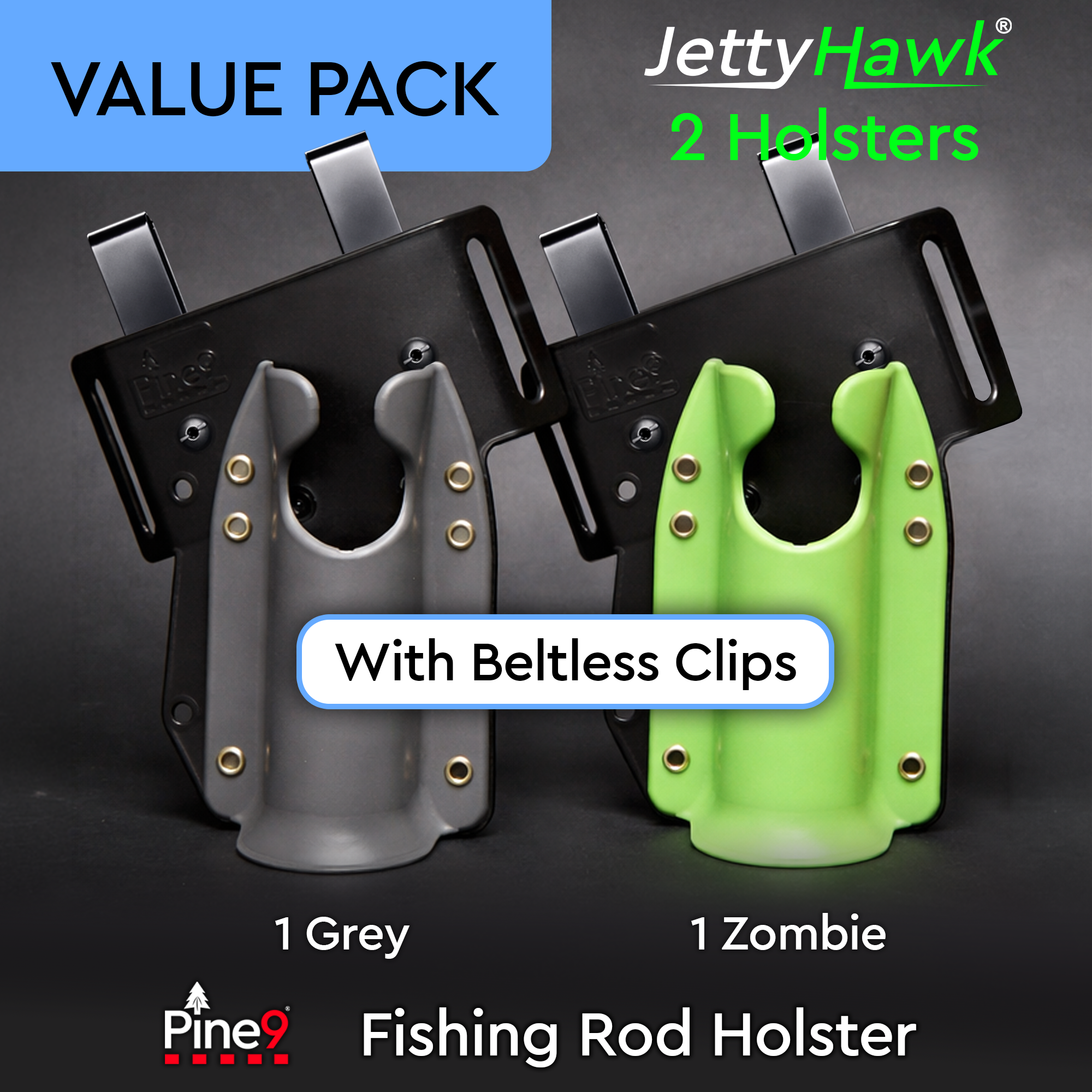 JettyHawk Fishing Rod Holster – Hands-Free Shore & Wading Rod Holder – Pine 9 Fishing Rod Holsters