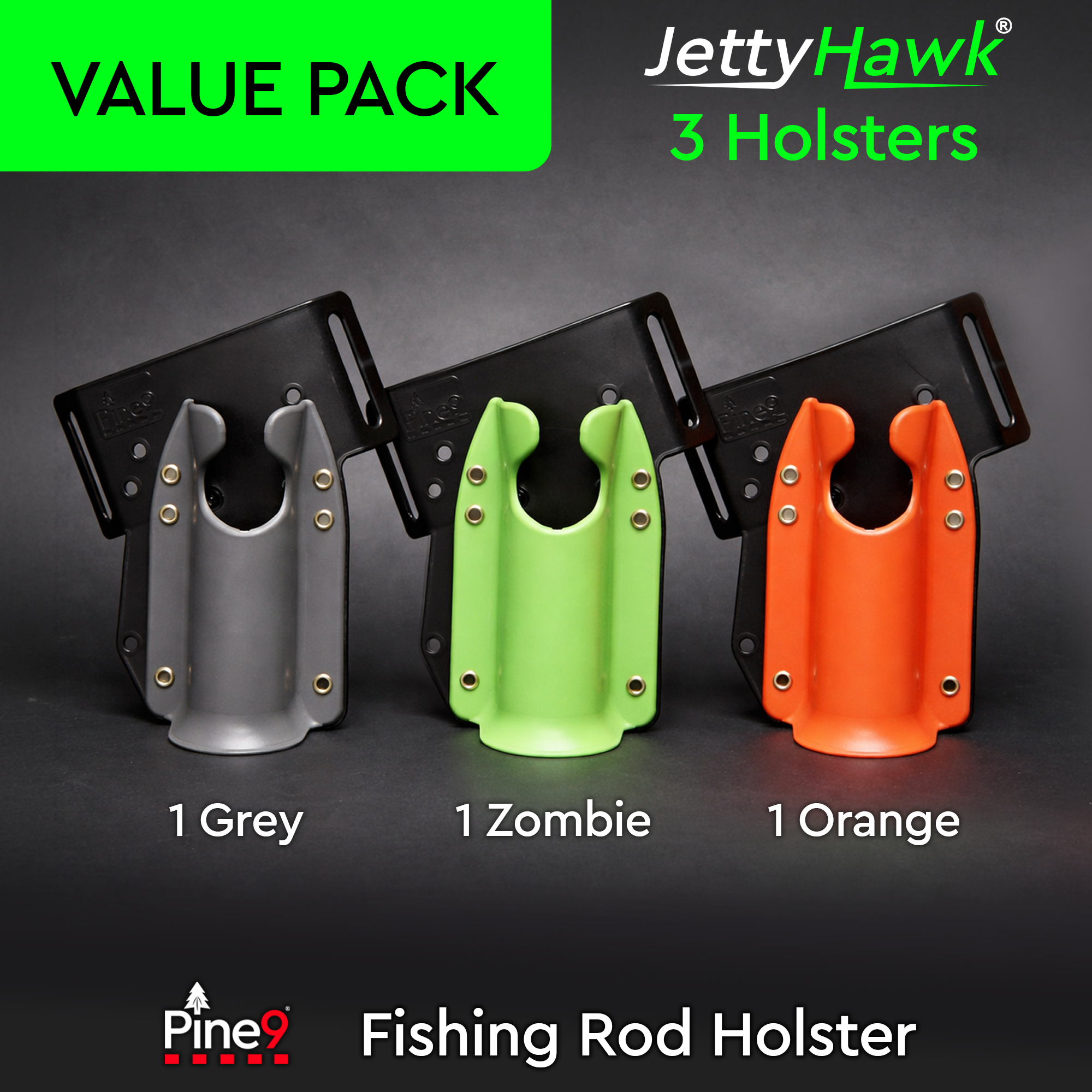 JettyHawk™ 3 Pack Savings - Grey-Zombie-Orange - Fishing Rod Holster