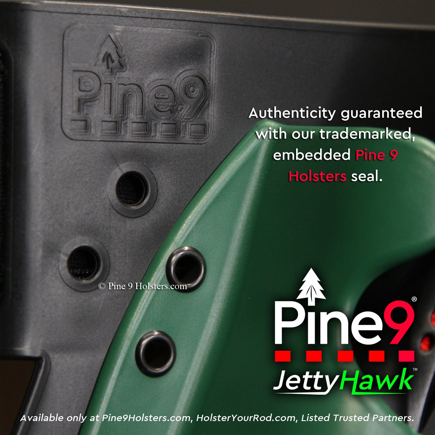 pine 9 JettyHawk fishing rod holster hands free hip rod hip holder grey  product photo showing pine 9 logo authenticity trademark seal