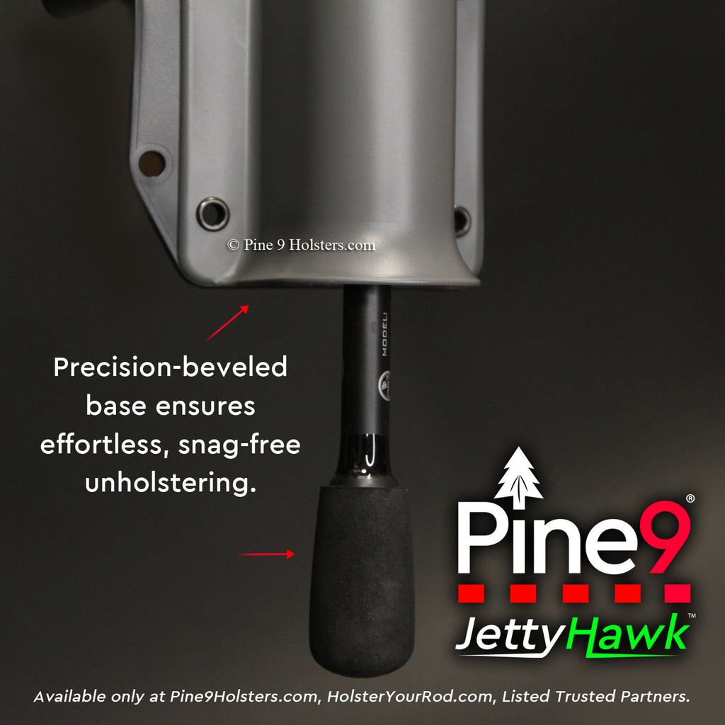 pine 9 JettyHawk fishing rod holster hands free hip rod hip holder grey  product photo showing the unholstering flange