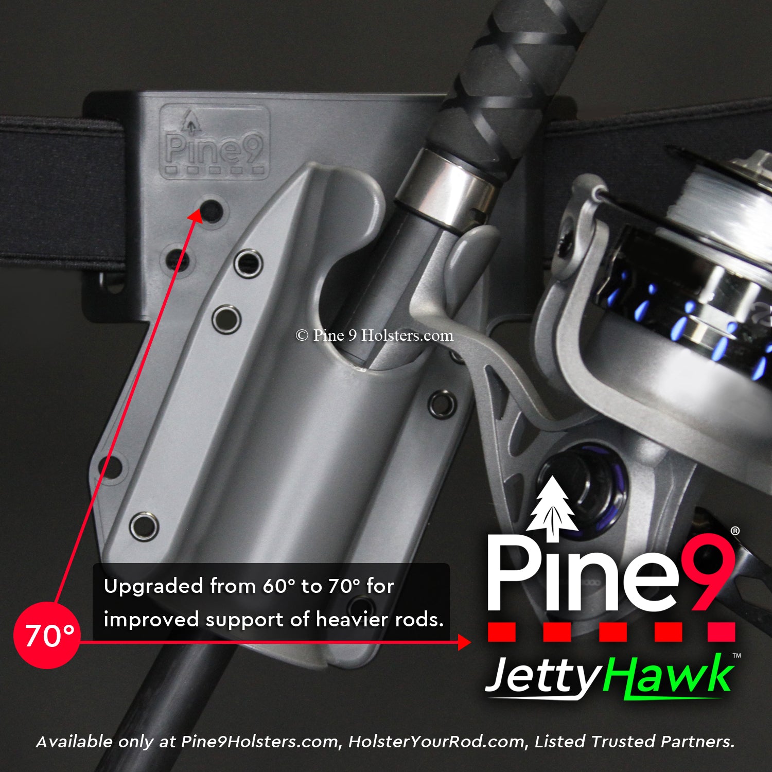 pine 9 JettyHawk fishing rod holster hands free hip rod hip holder grey  product photo showing a surf rod holstered