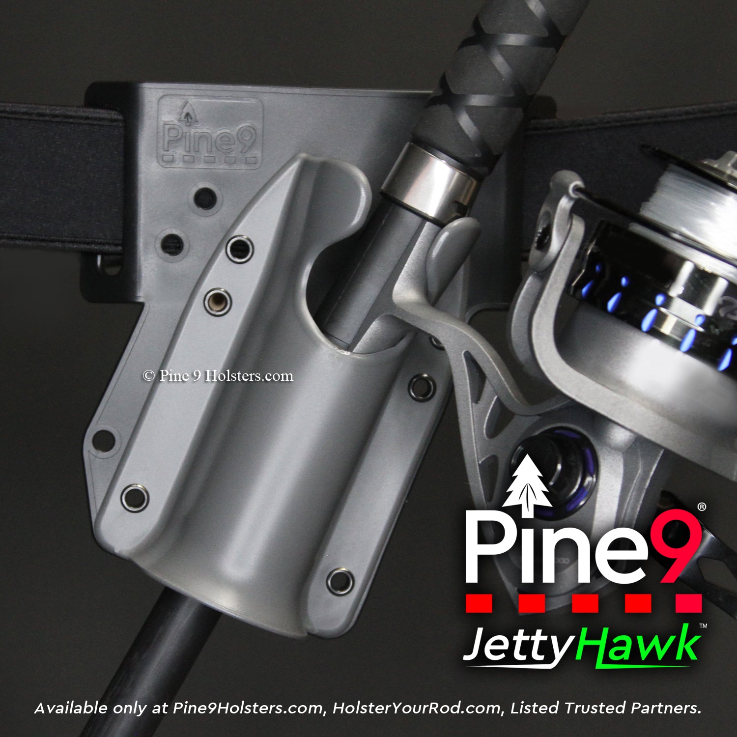 pine 9 JettyHawk fishing rod holster hands free hip rod hip holder grey  product photo showing how it looks
