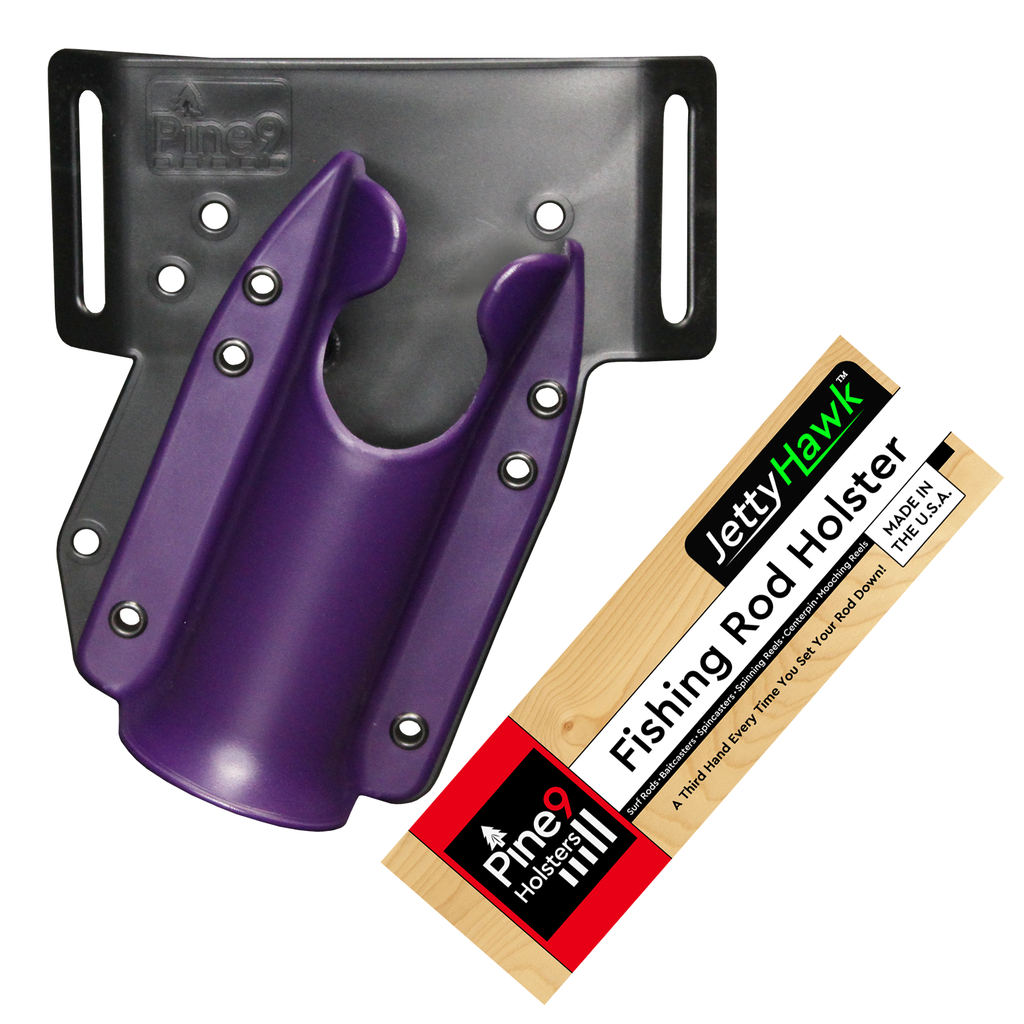 pine 9 JettyHawk fishing rod holster hands free hip rod hip holder purple green product photo