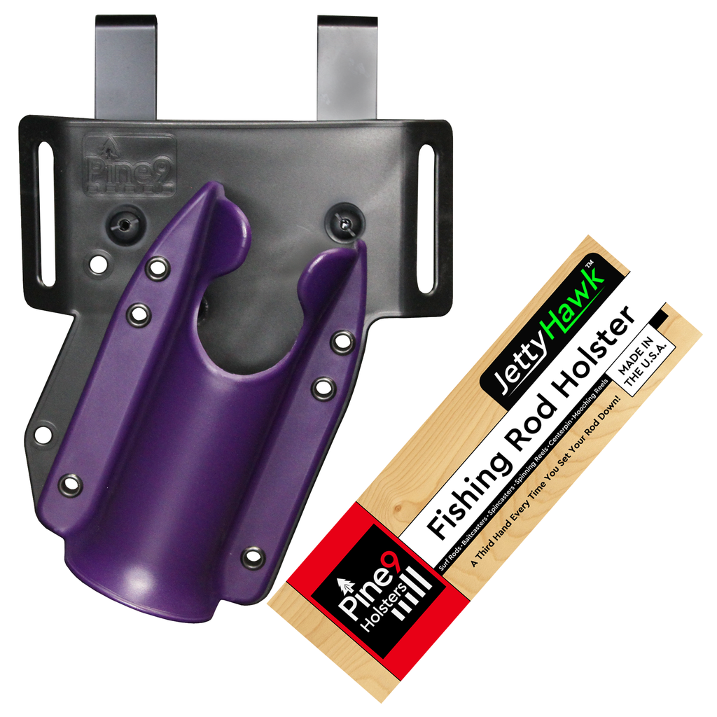 pine 9 JettyHawk fishing rod holster hands free hip rod hip holder purple green product photo