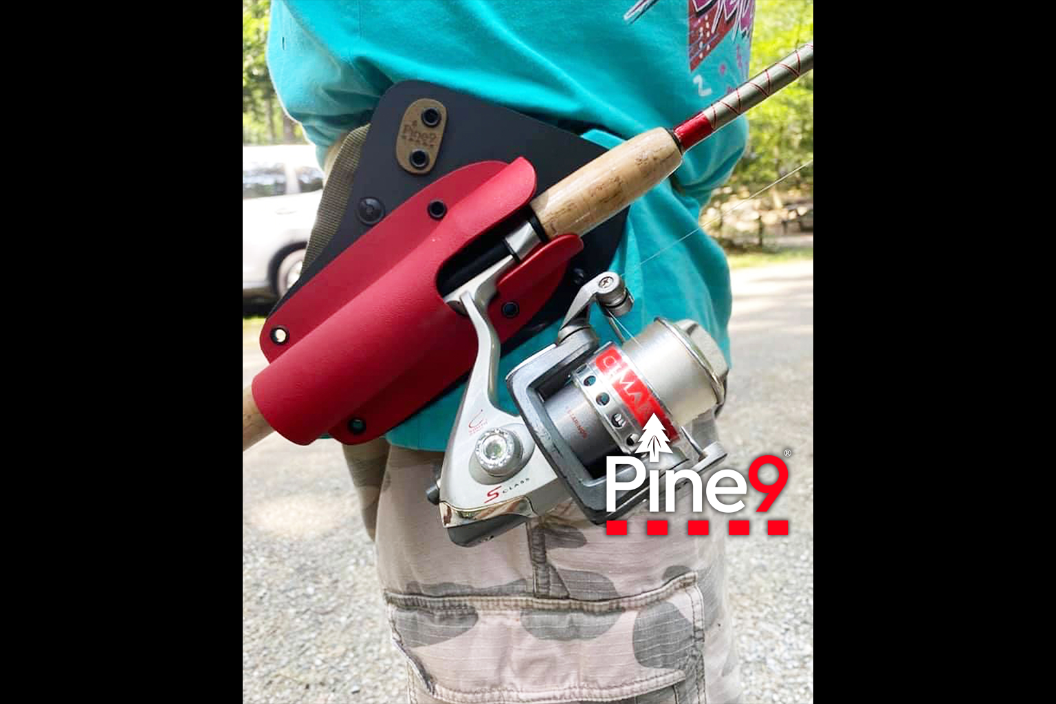 pine 9 JettyHawk fishing rod holster hands free hip rod hip holder man testing out his new holder in parking lot